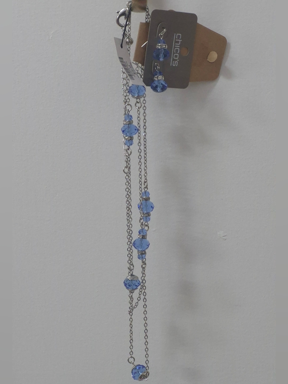 Chico's Silver Chain Necklace with Blue Beads